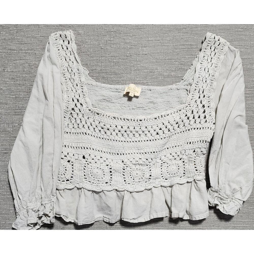 Rebellion Again Crochet Boho Peplum Blouse Women’s‎ Large Cottagecore
